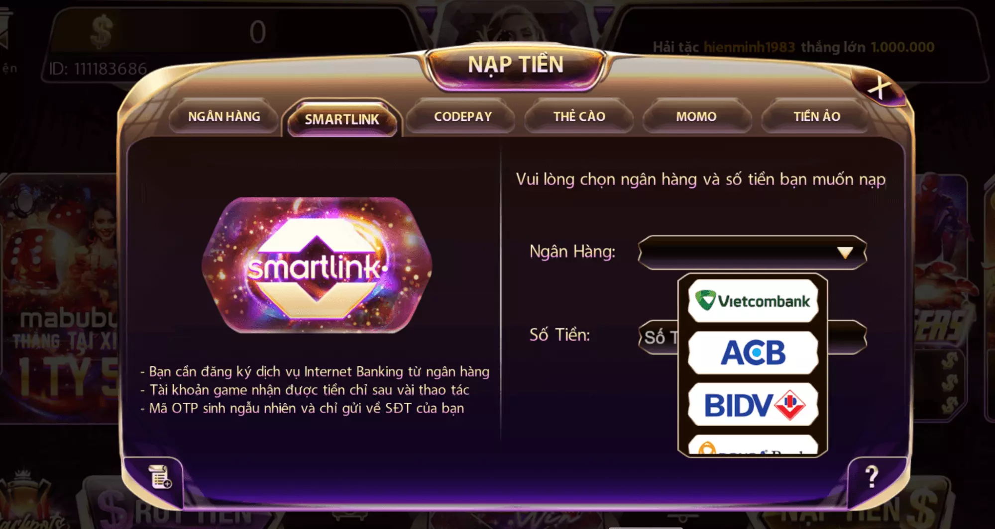 Nạp bằng bằng Smartlink 