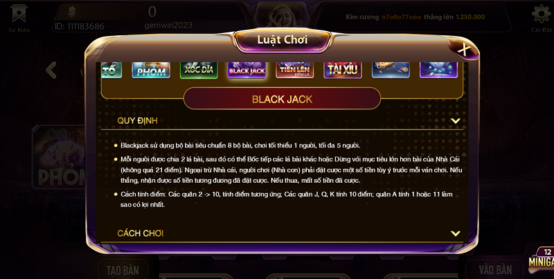 Những điều cần biết trước khi chơi blackjack Gem win